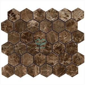Dark Emperador Marble Hexagon Mosaic Fliser