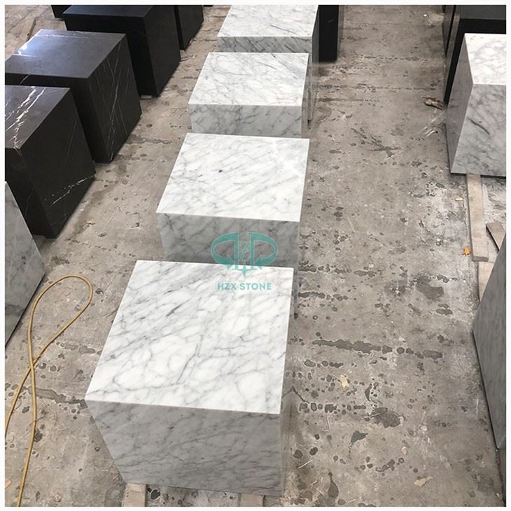 White Carrara Marble Plinth Coffee Table